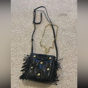 Black Leather Fringe Crossbody Bag